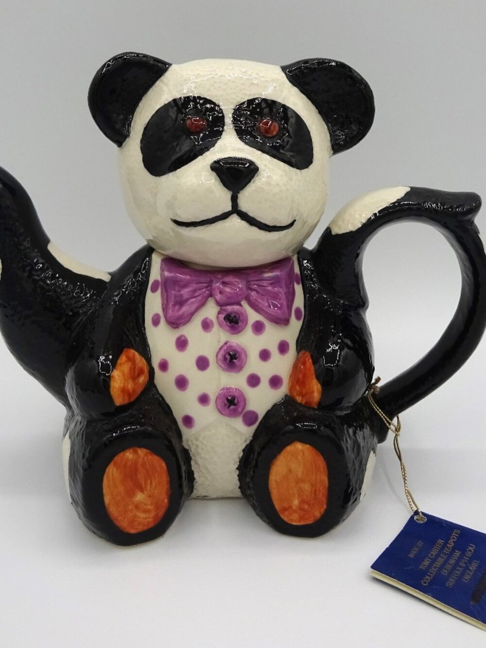 Tony Carter Panda Bear Collectible Teapot Ltd Ed 37/2000 Made In England w/Tag